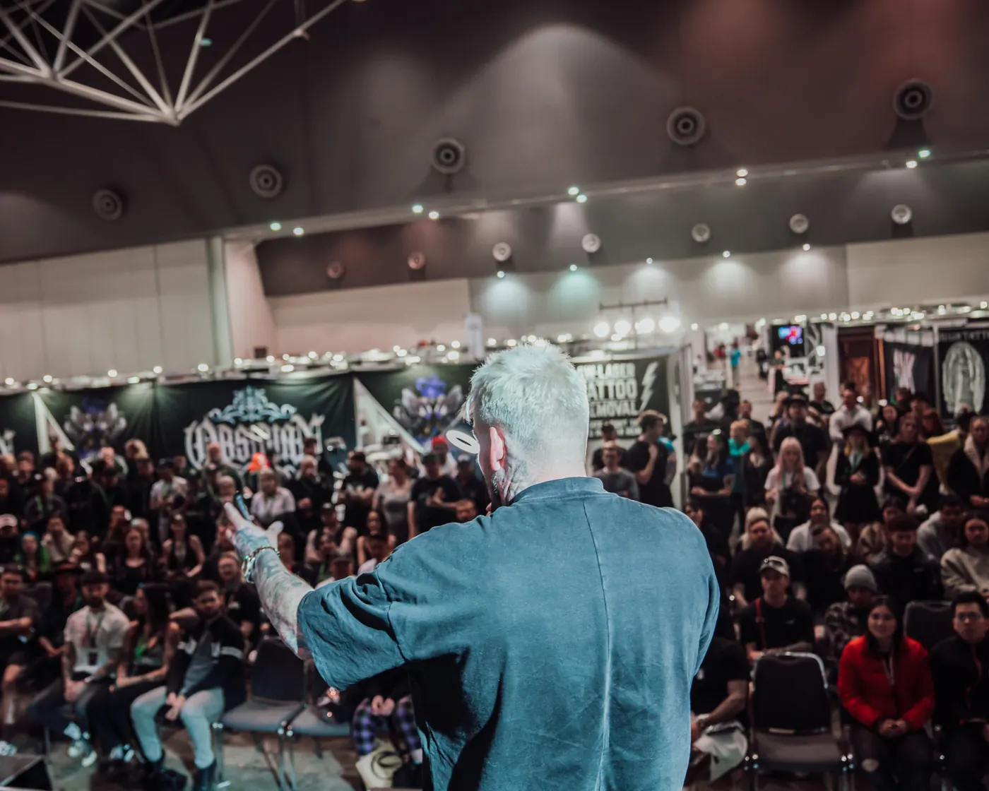 Kevin Mack on stage at the Australian Tattoo Expo in Perth, addressing the crowd