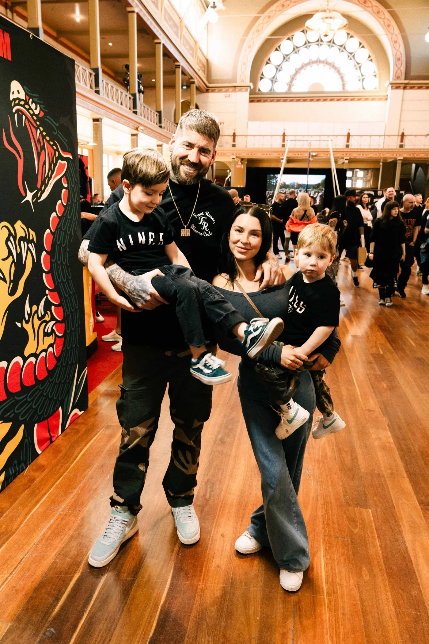 Kevin Mack with his wife, sons and mother at the Rites of Passage Tattoo Festival